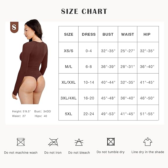 Loverbeauty Long Sleeve Thong Bodysuit for Women Essential Bodysuits Ribbed Tee Tops Scalloped Texture Slimming Tshirt