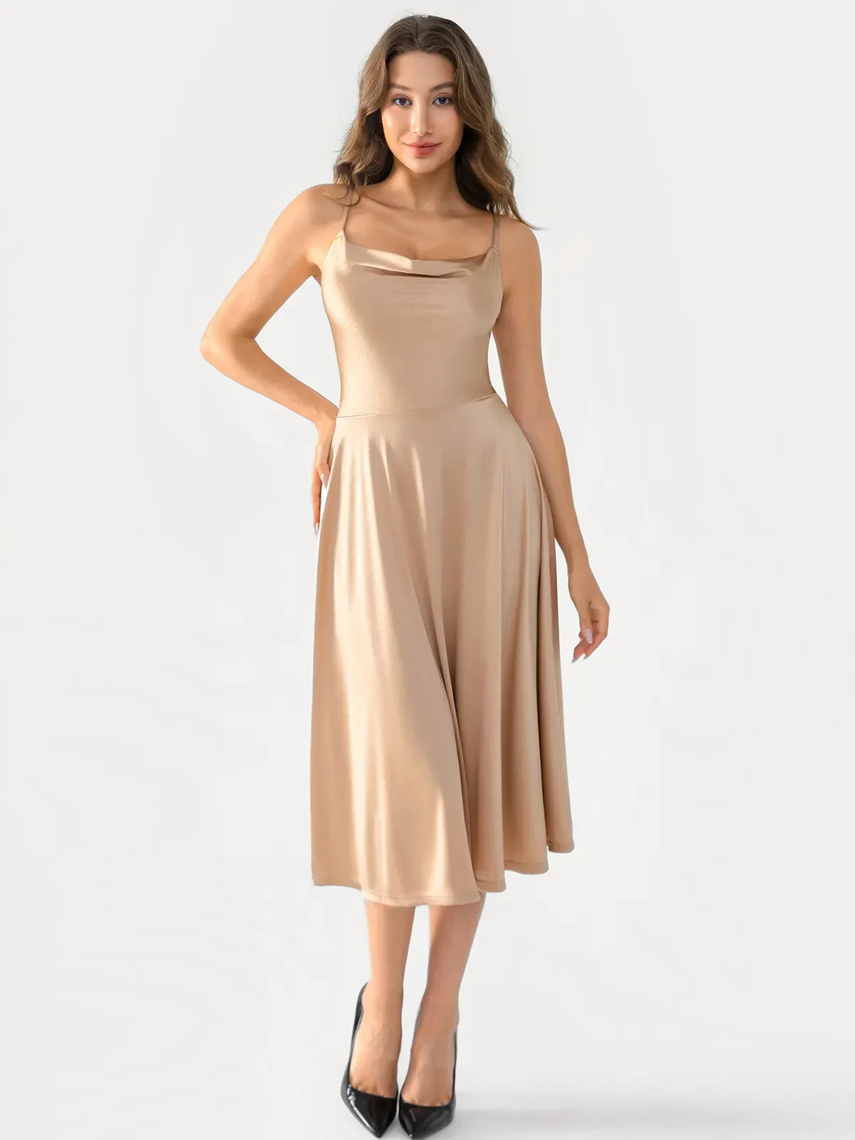Popilush® Champagne / XS Draped Neck All-in-One Shaping Maxi Dress