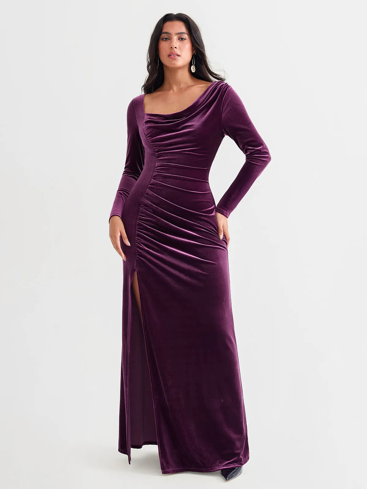Popilush® Purple / S Velvet Draped Sculpting Maxi Dress
