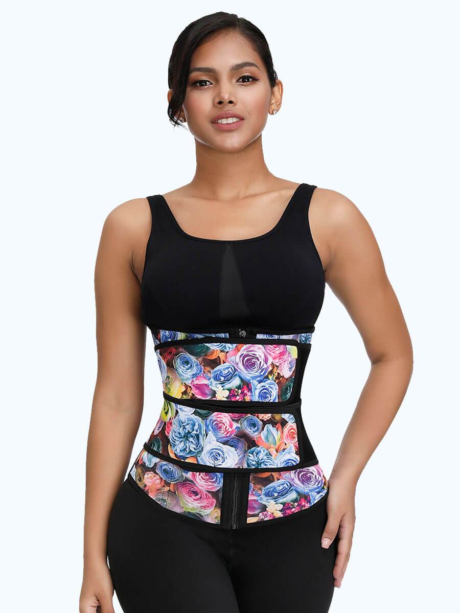 NeoSweat™ Rose Print Double Belts Waist Cincher