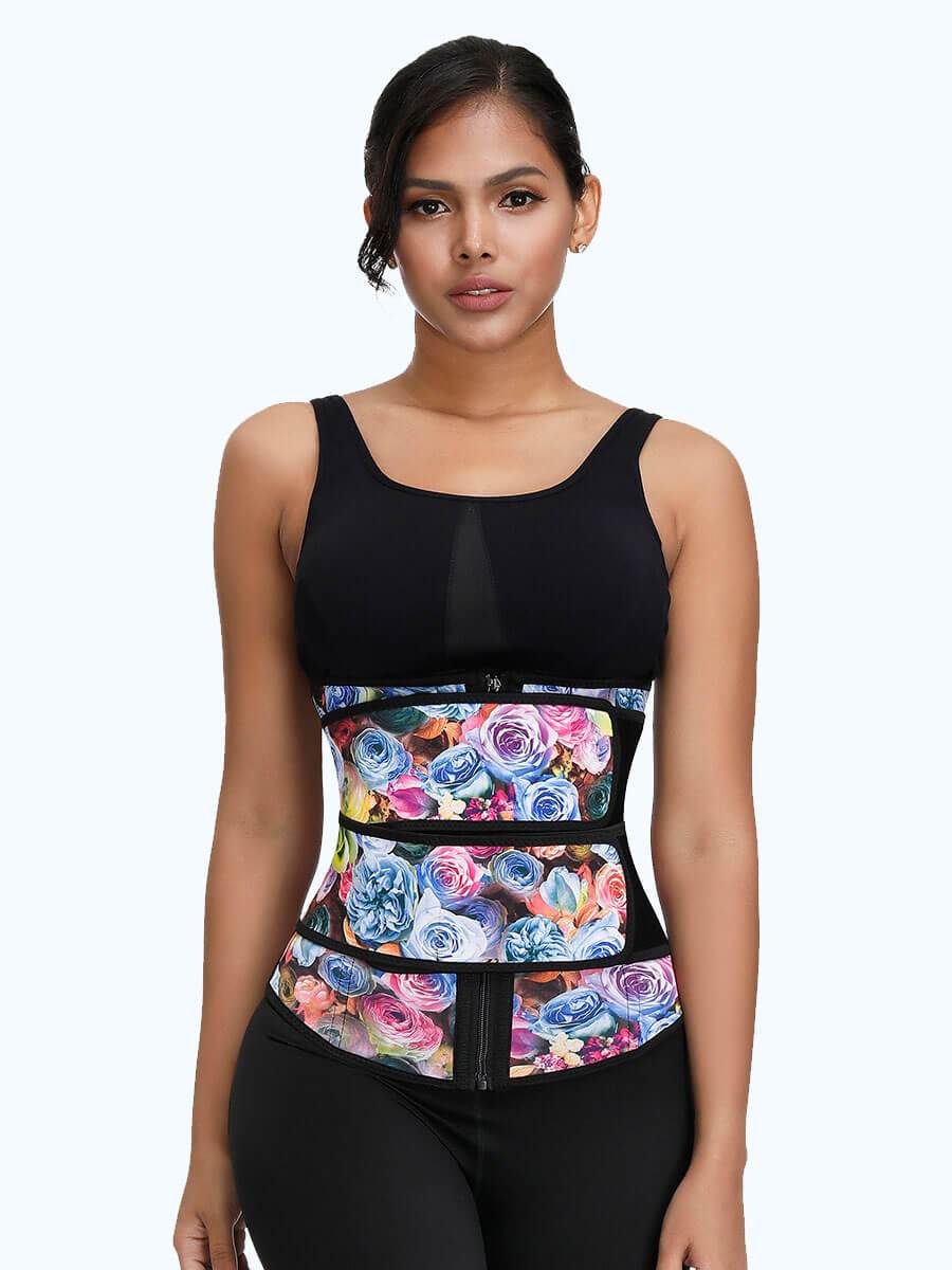 NeoSweat™ Rose Print Double Belts Waist Cincher