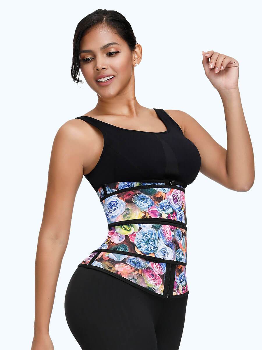 NeoSweat™ Rose Print Double Belts Waist Cincher 