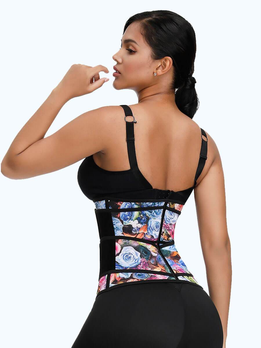 NeoSweat™ Rose Print Double Belts Waist Cincher