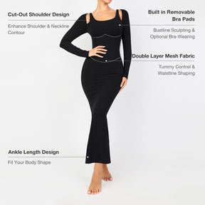 Lover-Beauty Long Sleeve Dress for Women Cut Out Off Shoulder Maxi Bodycon Dress Built in Bra Formal Wedding Guest Dress