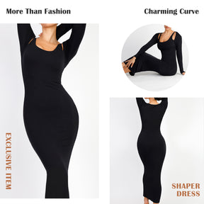 Lover-Beauty Long Sleeve Dress for Women Cut Out Off Shoulder Maxi Bodycon Dress Built in Bra Formal Wedding Guest Dress