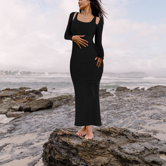 Lover-Beauty Long Sleeve Dress for Women Cut Out Off Shoulder Maxi Bodycon Dress Built in Bra Formal Wedding Guest Dress
