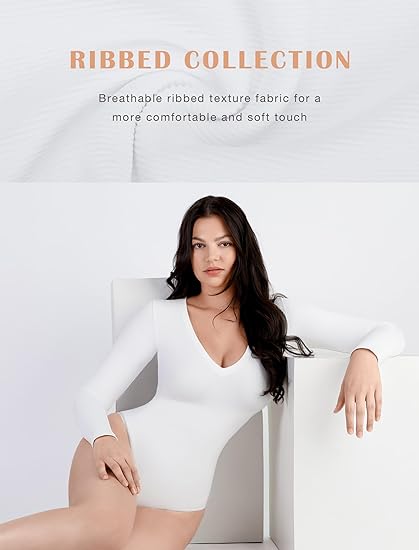 Lover-Beauty Women'S Deep V Neck Long Sleeve Tops Thong Bodysuit Jumpsuits Clubwear T Shirts
