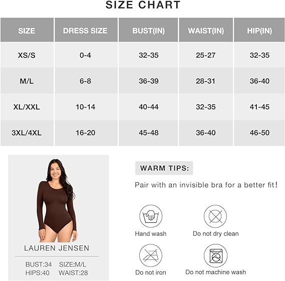 Lover-Beauty Long Sleeve Bodysuit for Women Scoop Neck Top Body-Hugging Thong Body Suits Slimming Leotard Shirt