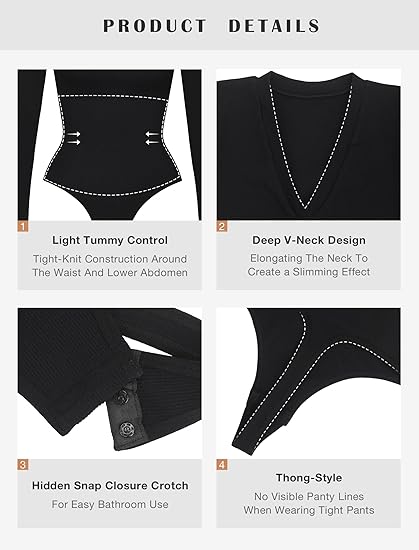Lover-Beauty Women'S Deep V Neck Long Sleeve Tops Thong Bodysuit Jumpsuits Clubwear T Shirts