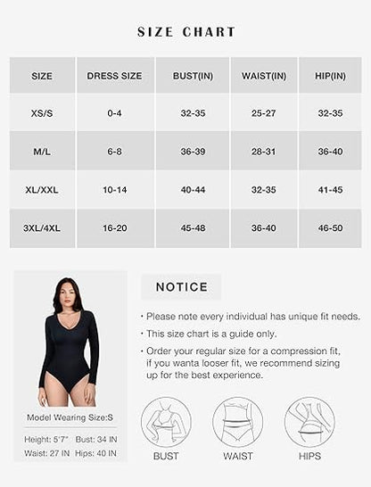 Lover-Beauty Women'S Deep V Neck Long Sleeve Tops Thong Bodysuit Jumpsuits Clubwear T Shirts
