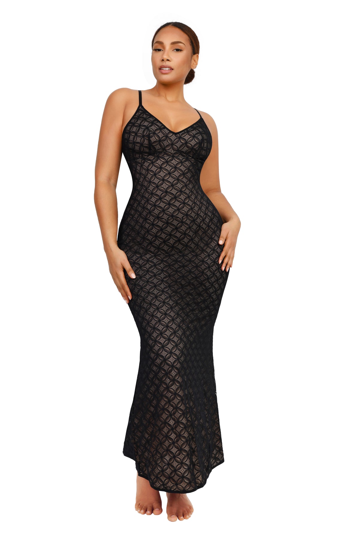 Lover-Beauty Lace Glamour Sleeveless Slip Elegant Bodycon Long Formal Party Evening Dress