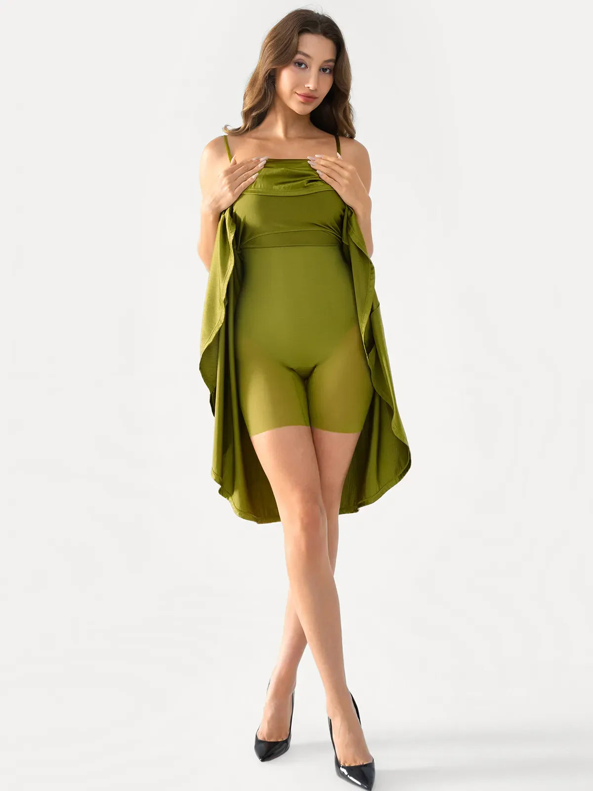 Popilush® Draped Neck All-in-One Shaping Maxi Dress