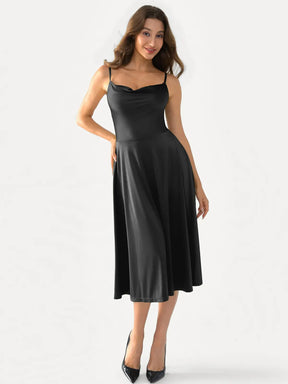 Popilush® Black / XS Draped Neck All-in-One Shaping Maxi Dress