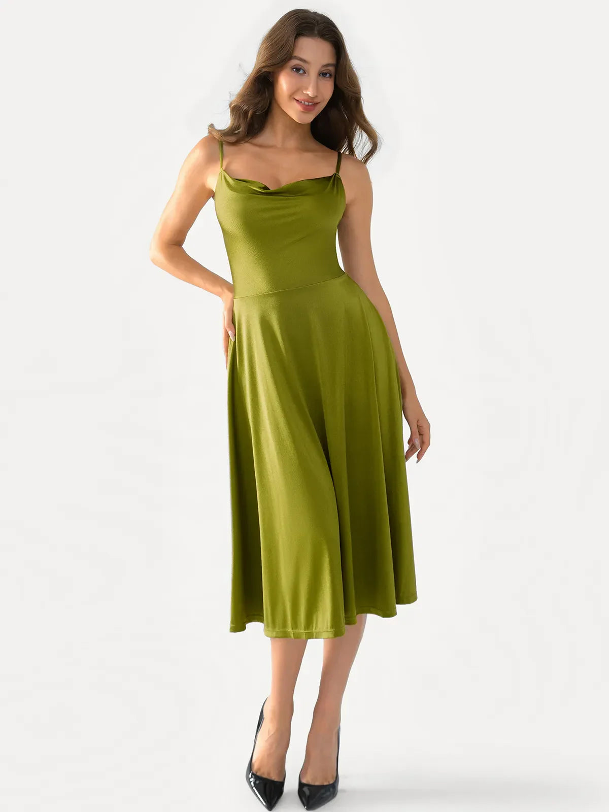 Popilush® Green / XS Draped Neck All-in-One Shaping Maxi Dress