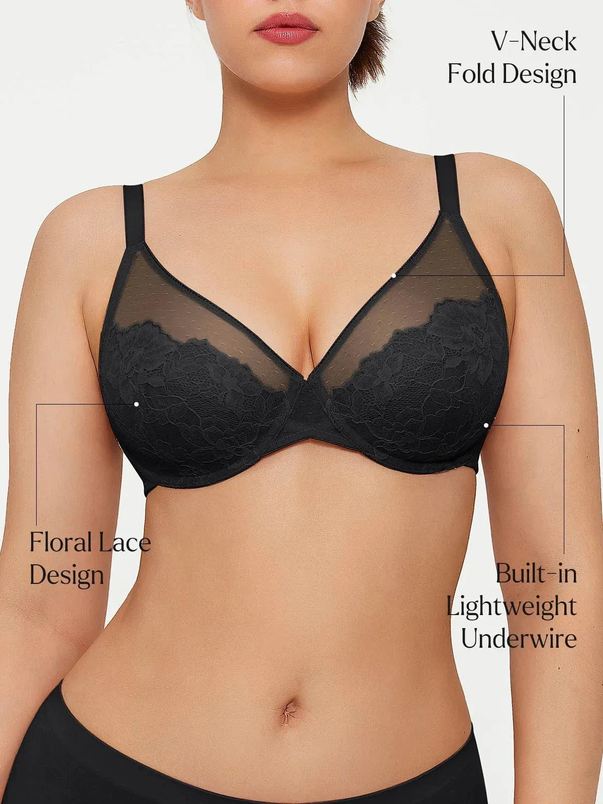 Popilush® Lightweight Underwire Minimizer Lace Mesh Bra