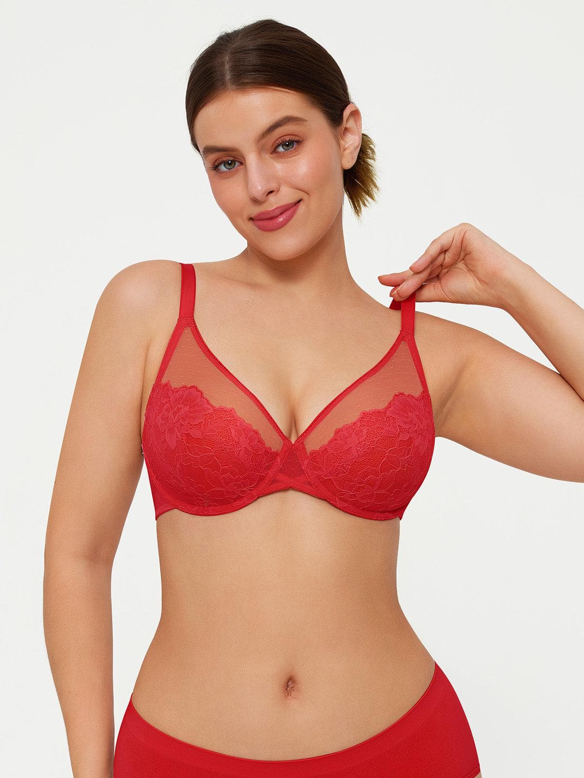 Popilush® Lightweight Underwire Minimizer Lace Mesh Bra