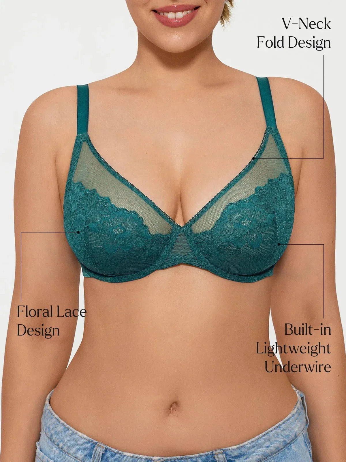 Popilush® Lightweight Underwire Minimizer Lace Mesh Bra