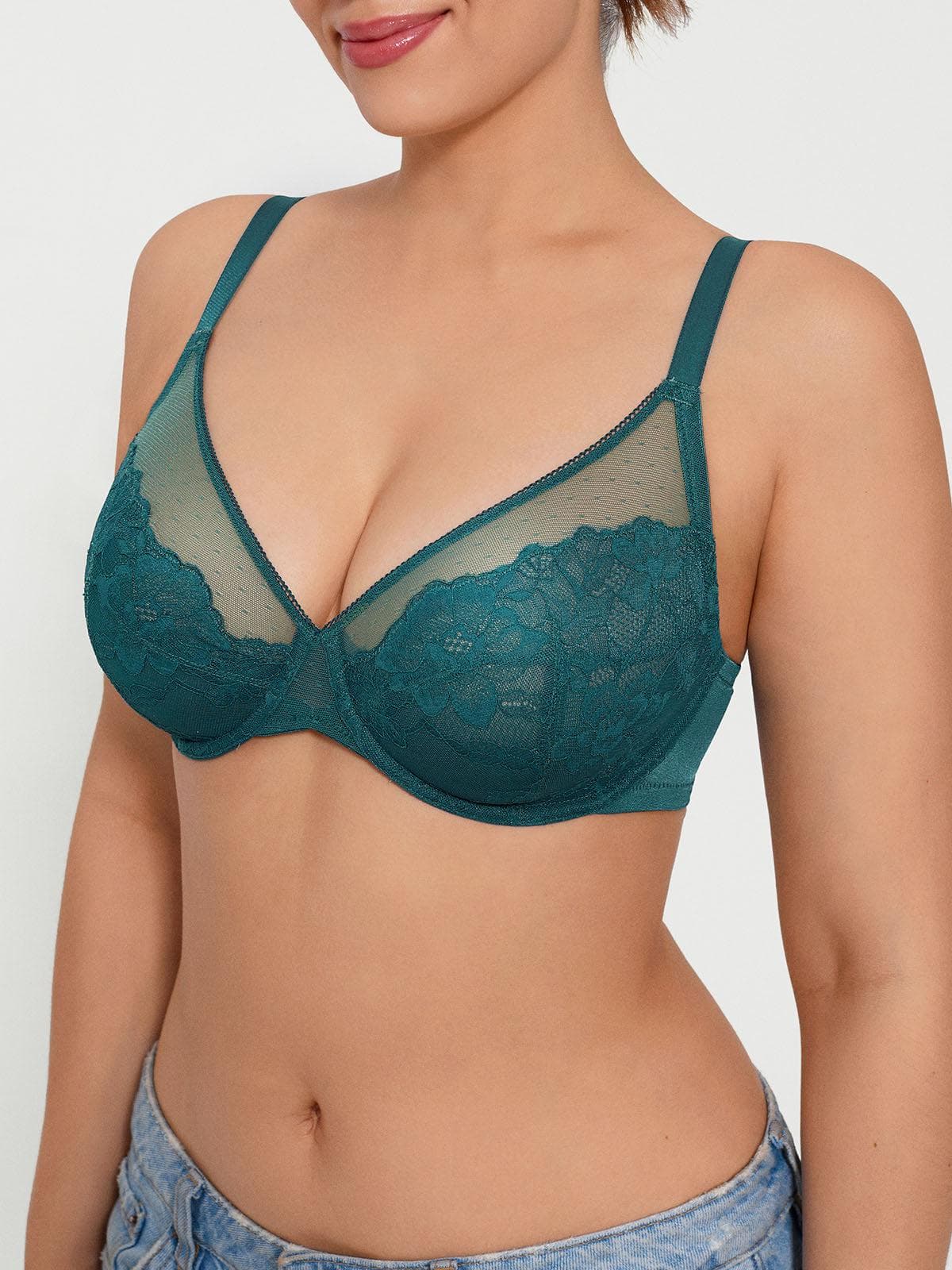 Popilush® Lightweight Underwire Minimizer Lace Mesh Bra