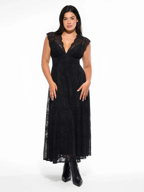 Popilush? Shapewear Boho Floral Lace Front Slit Midi Dress