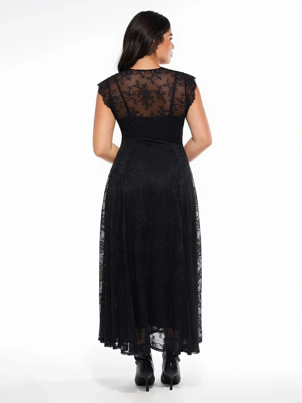 Popilush? Shapewear Boho Floral Lace Front Slit Midi Dress
