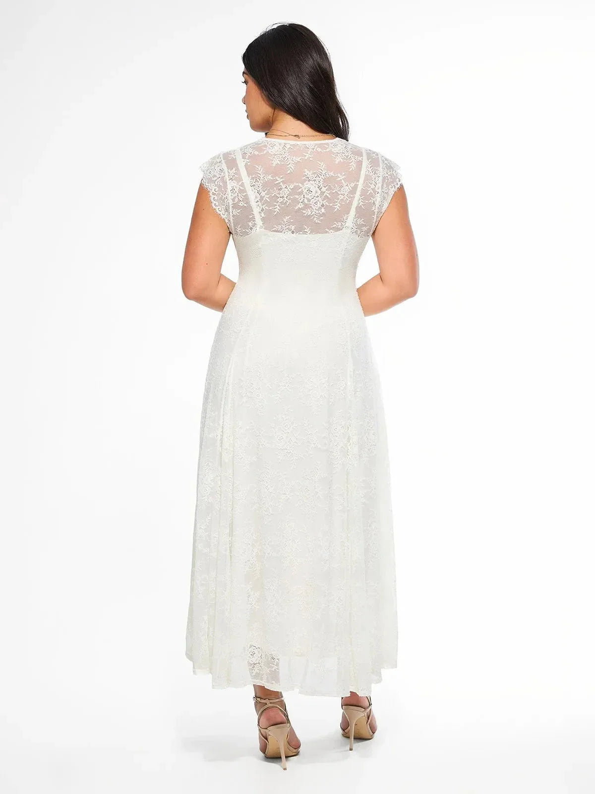 Popilush? Shapewear Boho Floral Lace Front Slit Midi Dress