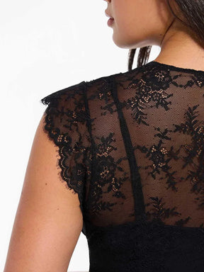 Popilush? Shapewear Boho Floral Lace Front Slit Midi Dress