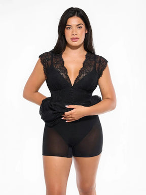 Popilush? Shapewear Boho Floral Lace Front Slit Midi Dress