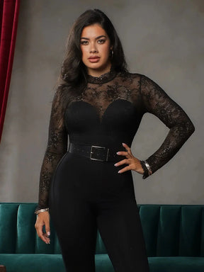 Popilush? Shapewear Mock Neck Long Sleeve Floral Lace Bodysuit