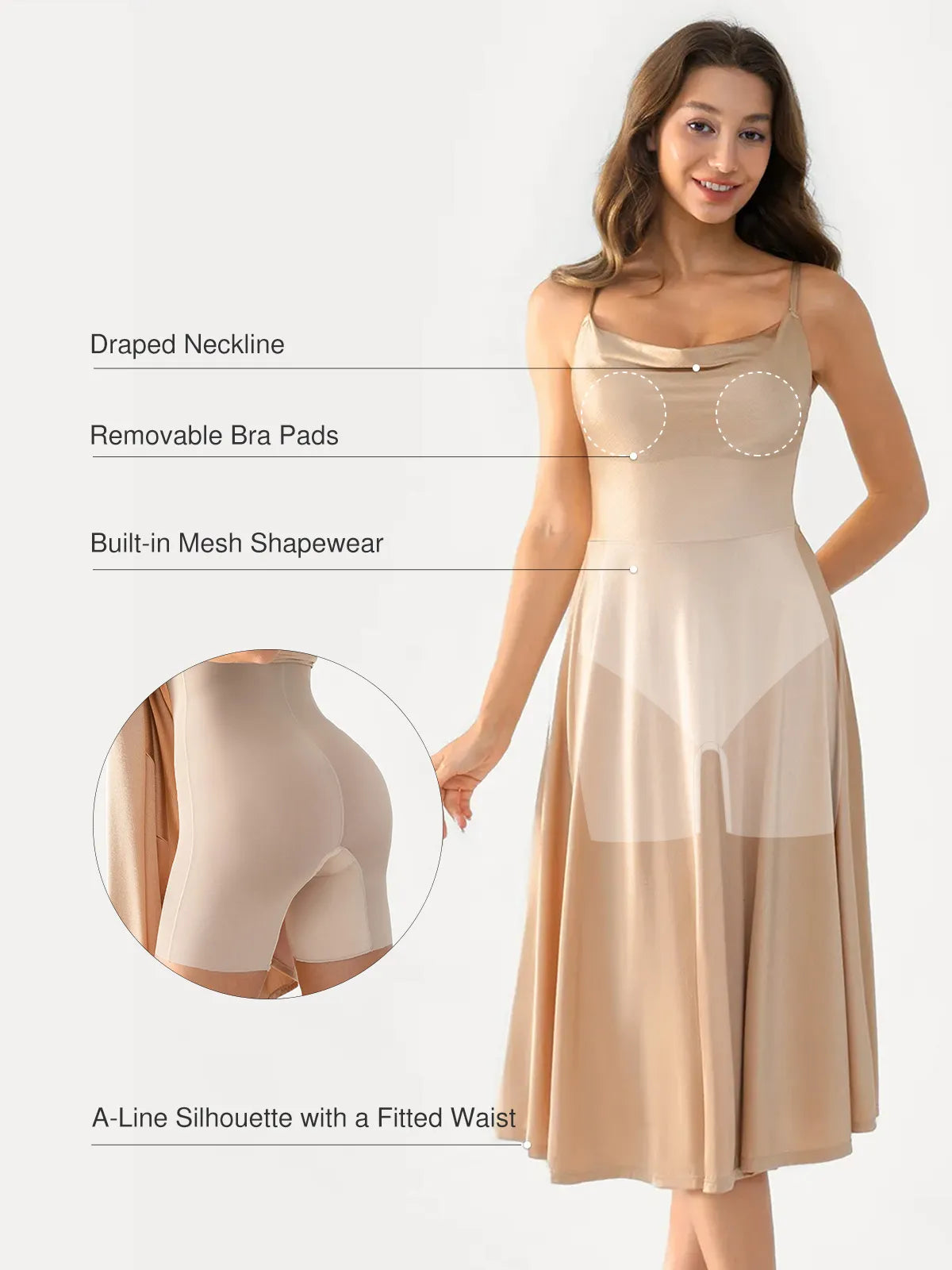 Popilush® Shapewear Strappy Cowl Neck Fit & Flare Maxi Dress