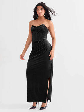 Popilush® Strapless Velvet Bustier Sculpting Maxi Dress