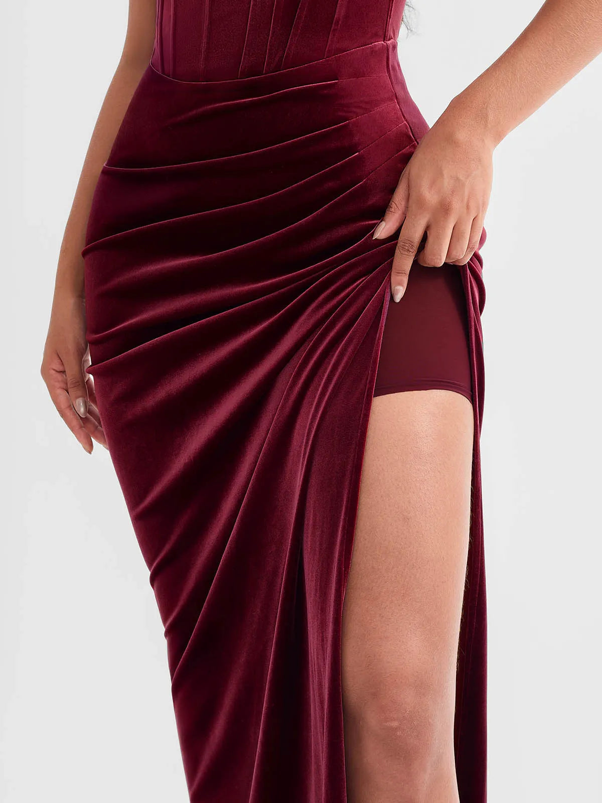 Popilush® Strapless Velvet Bustier Sculpting Maxi Dress