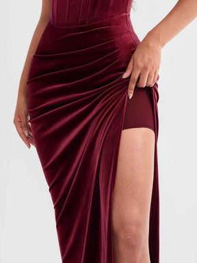 Popilush® Strapless Velvet Bustier Sculpting Maxi Dress