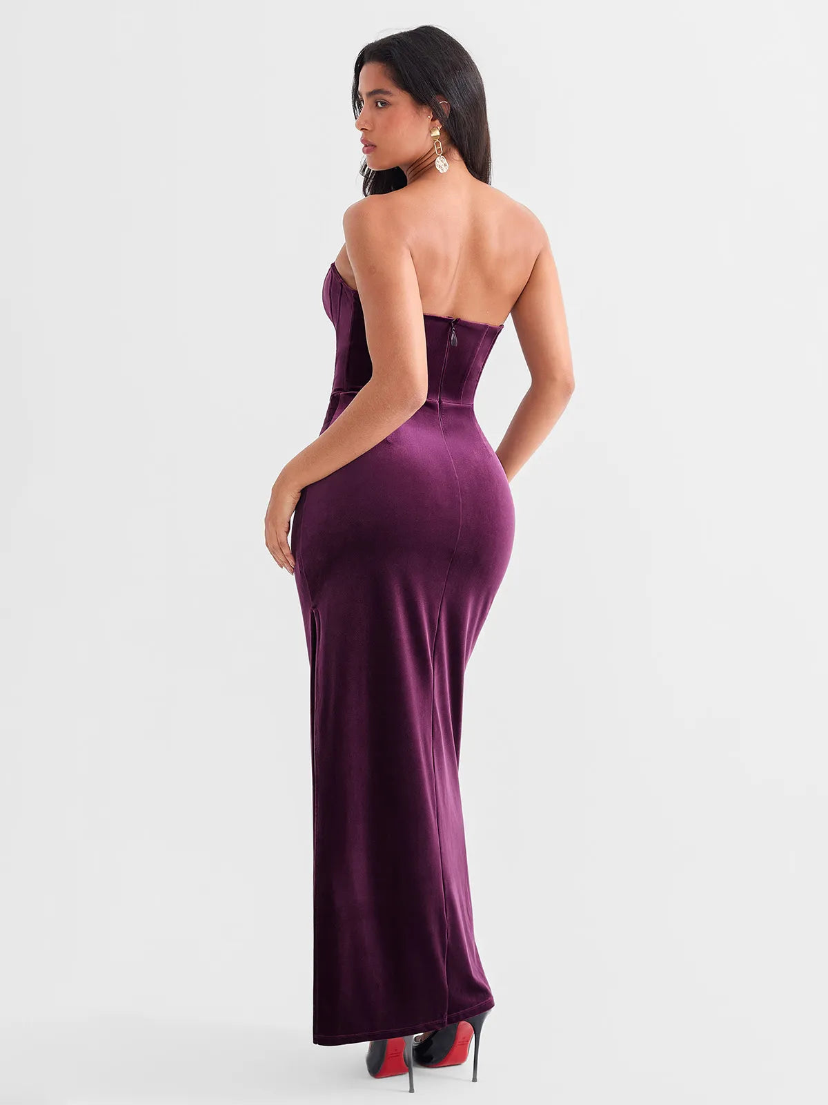 Popilush® Strapless Velvet Bustier Sculpting Maxi Dress