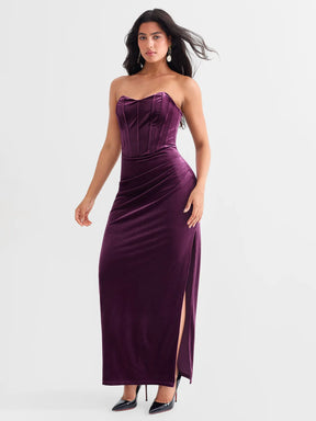 Popilush® Strapless Velvet Bustier Sculpting Maxi Dress