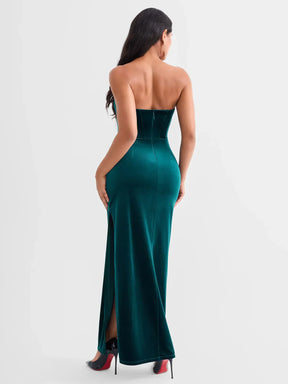 Popilush® Strapless Velvet Bustier Sculpting Maxi Dress