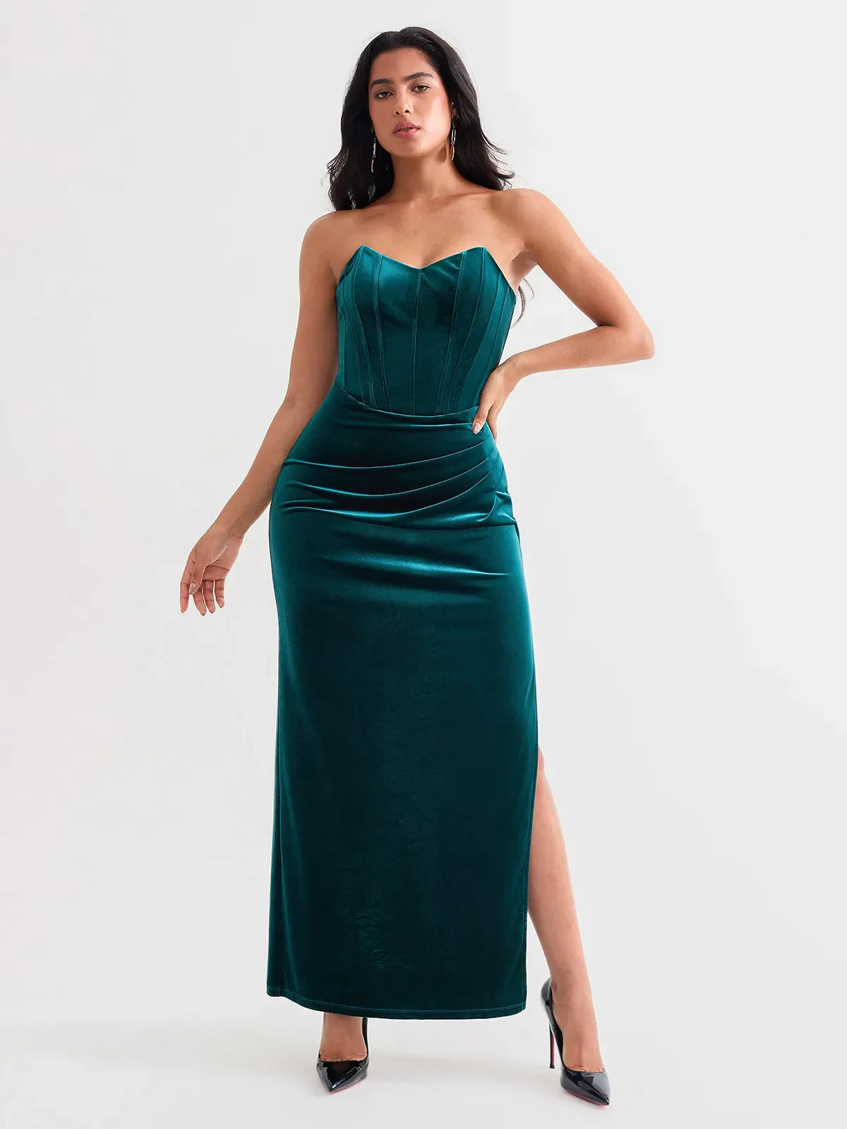 Popilush® Strapless Velvet Bustier Sculpting Maxi Dress