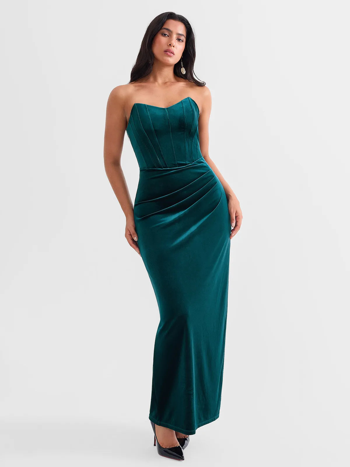 Popilush® Strapless Velvet Bustier Sculpting Maxi Dress