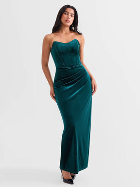 Popilush® Strapless Velvet Bustier Sculpting Maxi Dress