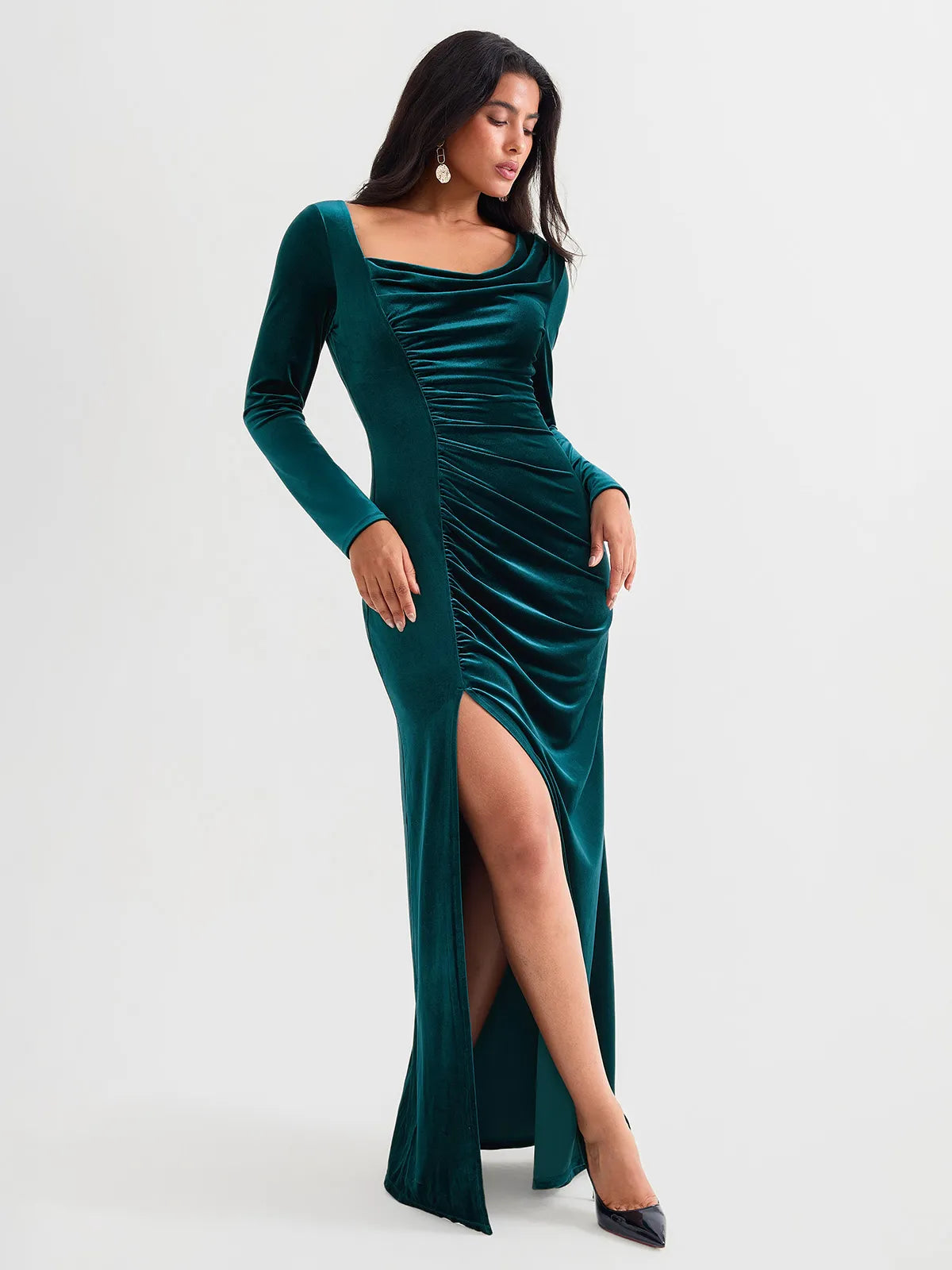Popilush® Velvet Draped Sculpting Maxi Dress
