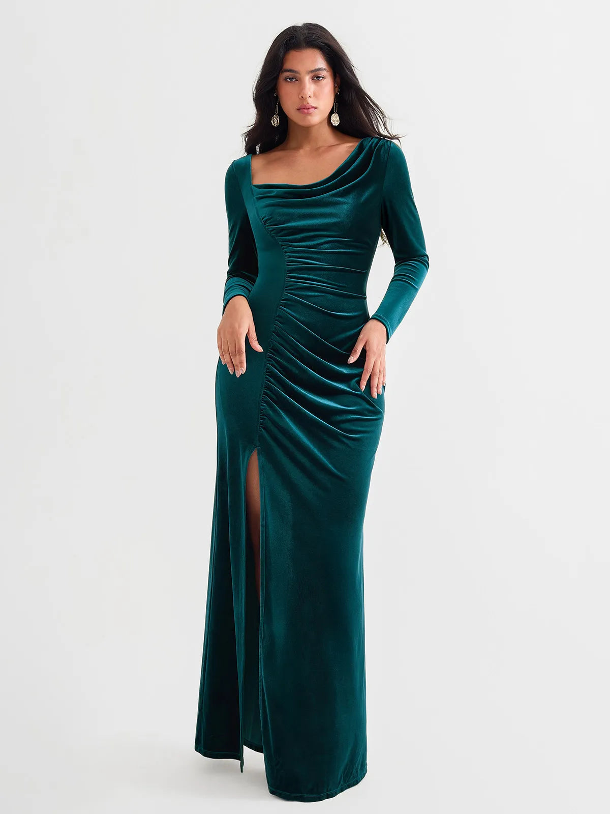 Popilush® Velvet Draped Sculpting Maxi Dress