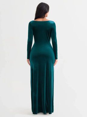 Popilush® Velvet Draped Sculpting Maxi Dress