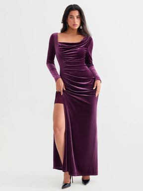 Popilush® Velvet Draped Sculpting Maxi Dress
