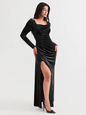 Popilush® Velvet Draped Sculpting Maxi Dress