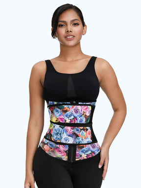 NeoSweat™ Rose Print Double Belts Waist Cincher 