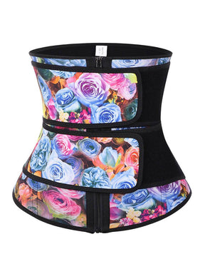 NeoSweat™ Rose Print Double Belts Waist Cincher 
